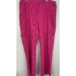 Pink Eyelit Pants Embroidered See Through Hot Pink Large H&M Women New with tags